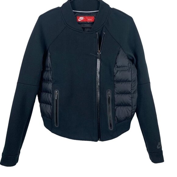 Nike Small Jacket Down Puffer Back Cropped Zip Up Black Coat Grimm Gala Logo - Picture 1 of 6